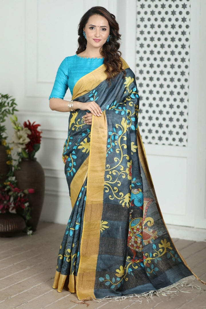 Kavya Kalamkari Tussar Silk Saree | Shoppers Trend