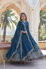 Load image into Gallery viewer, Blue Color Faux Georgette Anarkali With Price and Online Shopping Price Under 2500 . This Fabric Blue Faux Georgette Anarkali Best Wear Weddings Collection and Party Wear Collection Price . This Fabric Bottom Side Heavy Zari and Embroidery Work and Full Sleeves This Dupatta Same Fabric , Traditional Lok For 2024-25 , 2025-26 .