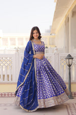 Load image into Gallery viewer, Blue Pure Dyable Viscose Jacquard Dhavani Set, Langa Voni , Davani Set and Half-Saree With Price and Online Best Choise Shopping Wear Collection Price Under 3000 . The soft cotton inner lining guarantees all-day comfort , a style that complements your unique personality, from a trendy crop top to a classic full-sleeve design.