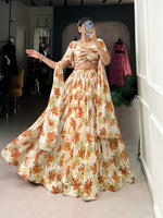 Load image into Gallery viewer, Krinika Georgette Cream Dhavani Set | Langa Davani Set | Shoppers Trend