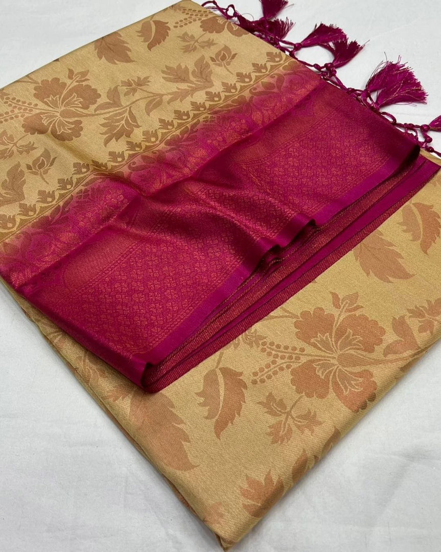 Cream Soft Silk Saree Price and Online Shopping Price with 1500. this Fabrice smooth softness saree this saree gold zari weaving saree most athletic zari weaving saree .