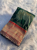 Load image into Gallery viewer, Dark Green Color Soft Paithani Silk Sarees With Wedding Best Choise price and Online Shopping Price Under 2500 . Explore our stunning Dark Green Soft Paithani Silk Saree, crafted from premium Soft Paithani Silk fabric for a luxurious feel. Perfect for weddings, parties, and special occasions, this saree offers unmatched elegance, vibrant color, and a soft, smooth drape. Traditional Look Or 2024-25 , 2025-26 .