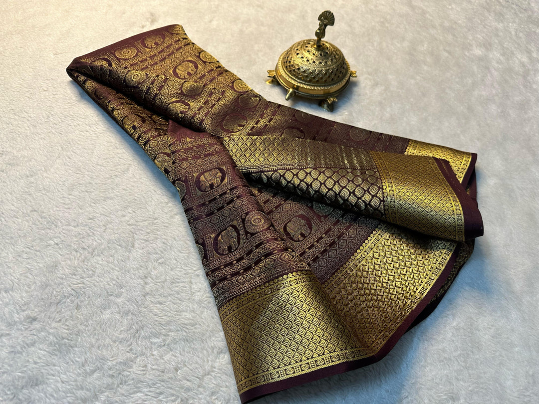 Rutika Mysore Silk Saree exemplifies traditional Indian craftsmanship with contemporary With Zari Weaving Work . Meticulously crafted from authentic Mysore silk, renowned for its exceptional softness