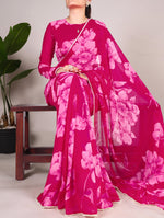 Load image into Gallery viewer, Dark Pink Or Rani Pink Color Chiffon Sarees With Price and Online Shopping Price Under 1500. this Fabric Dark Pink Or Rani Pink  Color Chiffon Saree Best For Wedding Price Under 1500.  this Fabric Dark Pink Chiffon Fabric Rnai Color Saree with Pearl Lace Border Border and this Traditional Look a For Saree 2024-25 , 2025-26 .