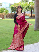 Load image into Gallery viewer, Wonderful Dark Pink Pure Soft Silk Saree With Gold Zari Weaving Saree online shopping price in Under 2000 . This traditional look in model best Product in 2024-25