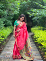 Load image into Gallery viewer, Dark Pink Soft Paithani Silk Sarees With Price and Online Best Shopping Price Under 2000 . this Fabric Rich Pallu and Best Memories Design and Green Blouse Combined Design Color Look and authentic.