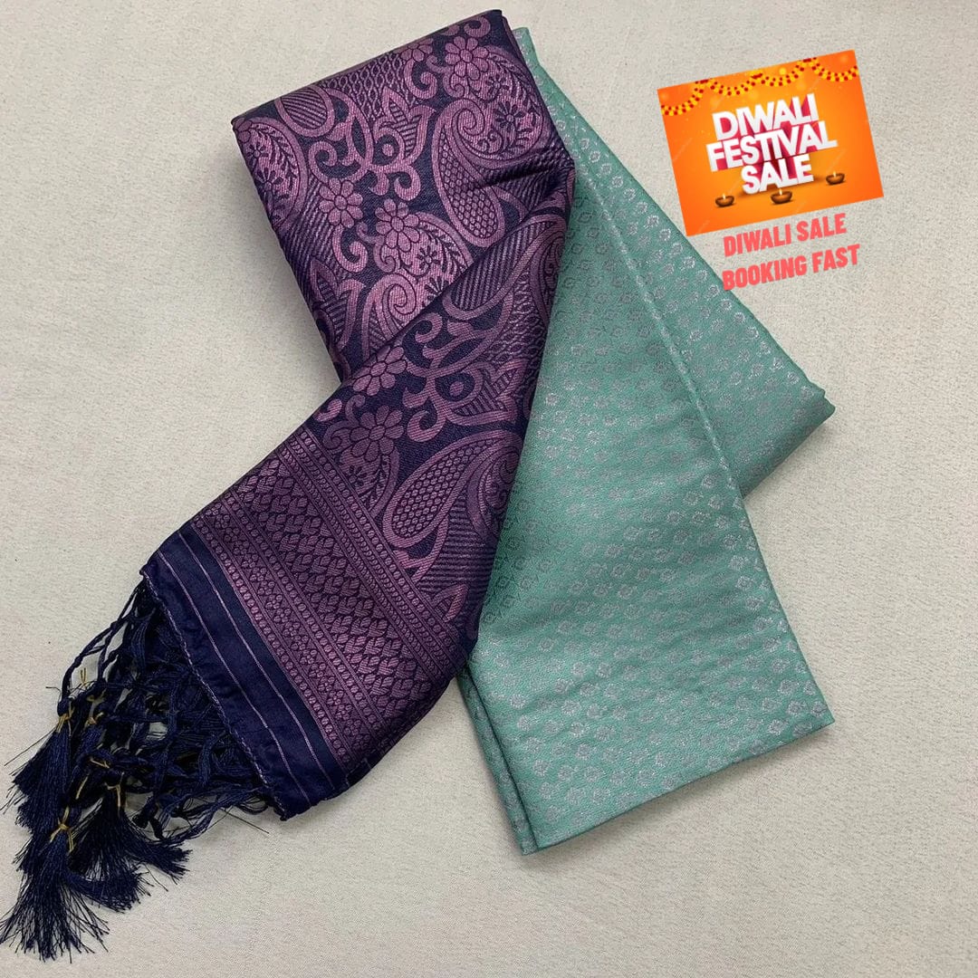 6.3m soft silk saree featuring traditional zari weaving. Complete with matching blouse piece. Machine washable. Model displays free size Saree.