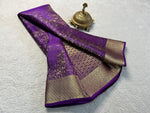Load image into Gallery viewer, Dark Purple Mysore Silk Sarees WIth Price and Online Shopping Price Under   1500 . This Fabric Most Softness and Smooth Mysore Silk Saree . This Fabric Mysore Silk Saree With Fully Gold Zari Weaving Work and Most Unique Design For Model and Border Small Design Fully Authentic Saree .