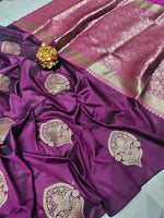 Load image into Gallery viewer, Dark Rani Lichi Silk Sarees With Price And Online Best Shopping Price Under 1500 . this Fabric Dark Rani Lichi Silk Saree Best For Weddings and This Saree Rich Border Fully Zari Weaving Work and This Fabric Weddings Special Zari Weaving Work . Traditional Look 2024-2025 .