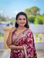 Load image into Gallery viewer, Dark Rani Pure Viscose Dolla Silk Saree With Price and Online Shopping best Wedding Wear price Under 1500 . this Fabric Pure Viscose Dolla Silk Sarees. Featuring Gold Zari Weaving Fully Sarees , blouse Soft Silk Fabric, and an, it's perfect for weddings and festive celebrations...