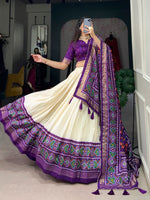 Load image into Gallery viewer, Luxurious Dark Rani Lehenga with Patola Print Dupatta , Elegant Dark Rani Tussar Silk Lehenga with cultural charm , Designer Dark Rani Lehenga for festive occasions , Stunning Dark Rani lehenga with printed Tussar silk blouse , Traditional Dark Rani Lehenga with Gotta Patti lace border , Wedding-perfect Dark Rani Lehenga with rich flair .