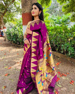 Load image into Gallery viewer, Dark Wine Pure Soft Silk Saree price and online shopping price under 2000 . this Fabric smooth and softness with gold Zari Weaving Border using this look most authentic.