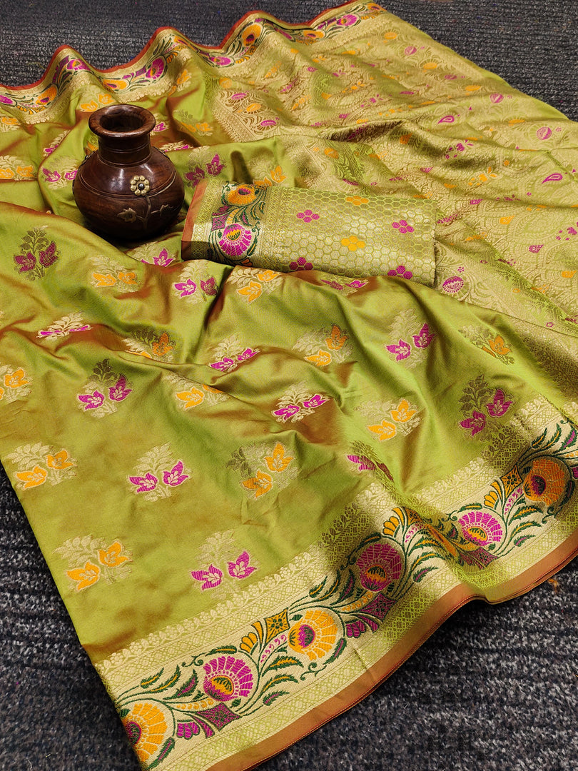 Yellow soft silk sarees price and online shopping price under 1500. this fabric Soft Silk The first manufacturing of Soft Silk Sarees in India can be traced to Kanchipuram in Tamil Nadu , India .