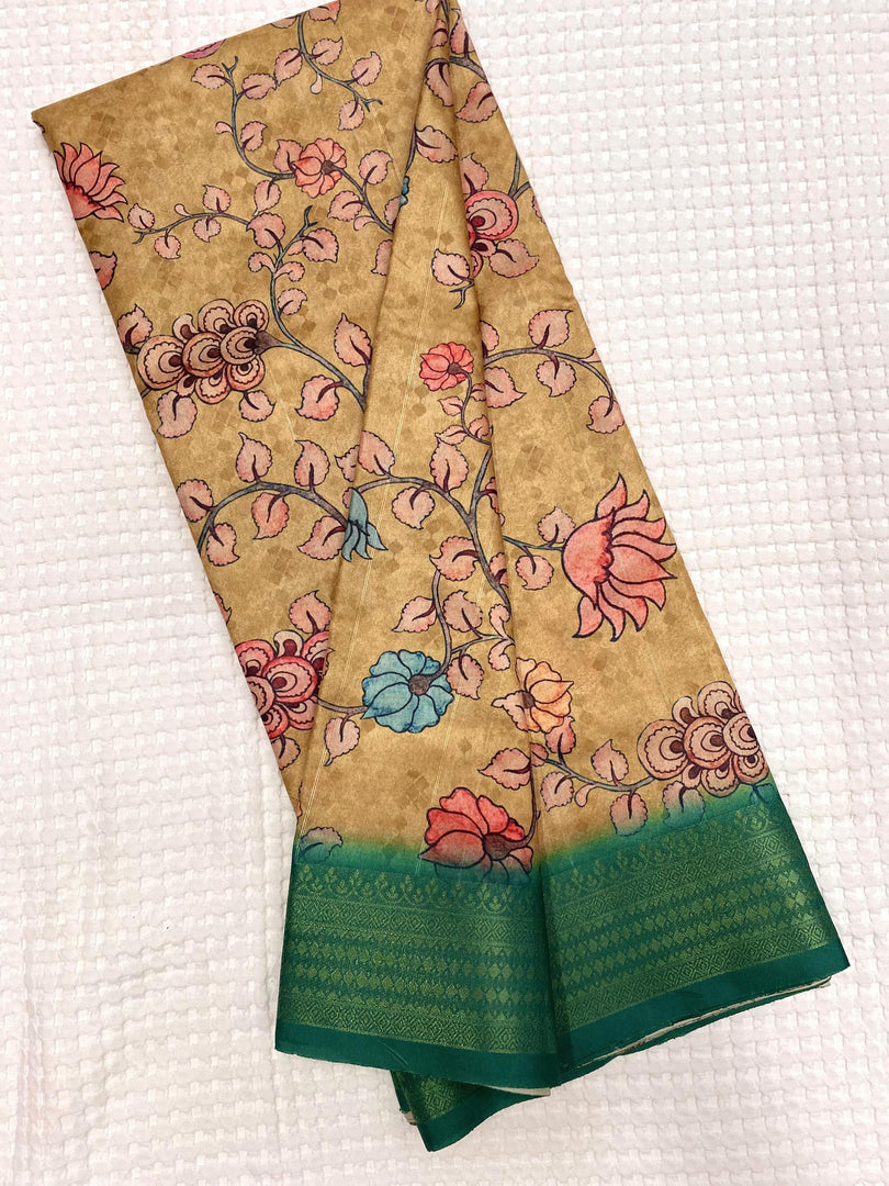 This Yellow Gold Pure Softy Tussar Silk Sarees With Price and Online Shopping Price Under 2000 . This Fabric Pure Soft Tussar Silk Saree For Weddings Using Saree With Zari Weaving Work Border Work Only and saree Design Flowers and Trees most unique design.