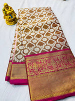 Load image into Gallery viewer, Gold Kanchipuram Handloom Tissue Weaving Silk Saree In Mainly Manufacturing Tamil Nadu in India . Kanchipuram Handloom Tissue Weaving Silk Gold Saree price and under 1999 .