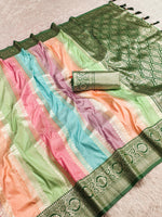 Load image into Gallery viewer, Green Pure Banarasi Silk Saree price of under 2000 . this fabric very smooth and Green with gold Zari Weaving combination pure Banarasi Silk saree very expensive. This Saree Look For Weddings , Birthday Celebration Party etc..
