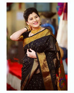 Load image into Gallery viewer, Ravina Soft Lichi Silk Black Jacquard Saree | Shoppers Trend
