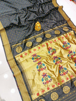 Load image into Gallery viewer, Ravina Soft Lichi Silk Black Jacquard Saree | Shoppers Trend