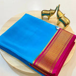 Load image into Gallery viewer, Blue Semi Mysore Silk Saree , Light Blue Semi Mysore Silk Sarees Best Quality with Border Rani Pink Color With Zari Weaving Work fully elegant design , Weddings Wear Semi Mysore Silk Saree...