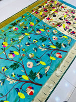 Load image into Gallery viewer, this stunning light blue soft silk saree, a perfect blend of tradition and modernity. Crafted from premium-quality soft silk, this saree offers unmatched comfort and a luxurious feel, making it ideal for festive occasions, weddings, and celebrations.