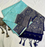 Load image into Gallery viewer, Light Blue Viscose Silk Sarees WIth Price and Online Shopping Price Under 1500 . This Fabric Viscose Silk Saree Smooth and Latest Silk Most Fabric Model this Pattern zari Weaving Work .