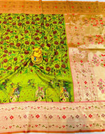 Load image into Gallery viewer, Light Green Soft Silk Sarees With Price and Online Shopping Price Under 2500 . This Fabric Most Smooth and RIch Pallu This Saree Gold Zari Weaving Saree and THis Fabric Fully Authentic Saree and Gold Zari Weaving Work Saree .This Fabric Sost Silk , Pure Soft Silk , Banarasi Silk Saree Other Fabric Saree .