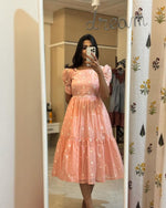 Load image into Gallery viewer, Light Orange Maska Cotton With Price and Online Shopping Price Under 1000 . this Fabric For Wedding Special Price Under 1000 .  Step out in style with this Maska Cotton Embroidery Work  Dress. Crafted with lightweight, breathable fabric and a flattering 3.5-meter flare, it’s ideal for casual and festive occasions.