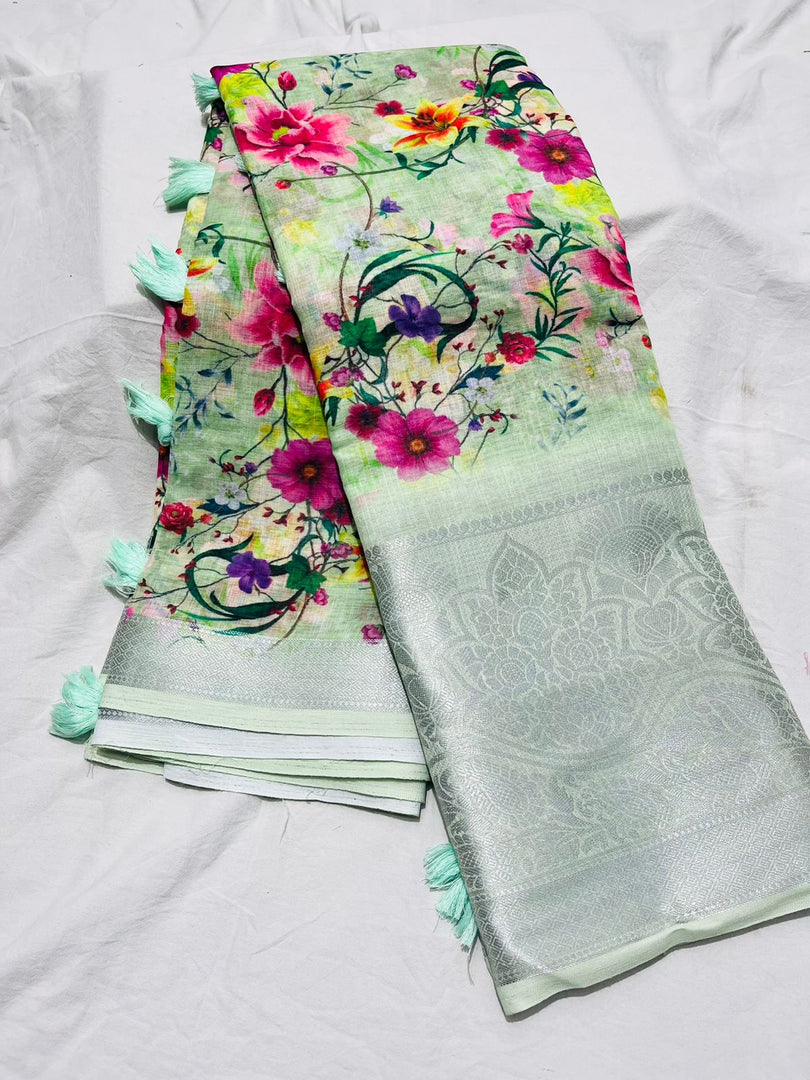 Light Pista Linen Cotton Sarees Price and Elevate your style with this Light PIsta Linen Cotton Saree  a perfect blend of elegance and comfort. Crafted from breathable linen and soft cotton, this saree is lightweight and ideal for daily wear, office looks, or festive gatherings.