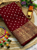 Load image into Gallery viewer, Maroon Cotton Silk Sarees With Price and Gold Zari Weaving Work and this Fabric Fully Gold Zari Weaving Women from cities like Kolkata, Varanasi, Lucknow, and across India who seek versatile ethnic wear for every occasion .