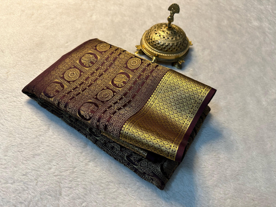 Maroon Mysore silk saree for wedding , Deep maroon zari woven saree , Bridal maroon silk saree , Elegant maroon traditional saree , 
Rich maroon silk saree with blouse , 
Mysore silk saree in maroon tone , 
Maroon party wear silk saree .