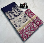 Load image into Gallery viewer, Navy Mul Mul Cotton Sarees With Price and Online Shopping Price 1000 . This Fabric Flowers Design and Zari Weaving Work and Most Authentic look . Traditional Look For  2024-25 , 2025-26  .