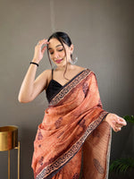 Load image into Gallery viewer, Orange Pure Soft Cotton Tussar Silk Sarees With Price and Online Shopping Price Under 1500 . This Fabric Pure Soft Cotton Tussar Silk Saree For Weddings Saree . this design Traditional Look 2024-25 .