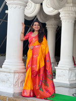 Load image into Gallery viewer, This Saree Authentic Orange Soft Paithani Silk Sarees With Price and Online Shopping Price Under 2500 . This Collection Very Expensive This Saree . Ideal For Festivals and Weddings and This Saree Most Rich Pallu and Premium Collcetion.