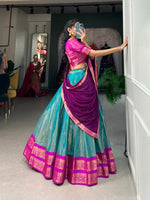 Load image into Gallery viewer, South Indian Kanchipuram Langa Voni Set Full Stitched