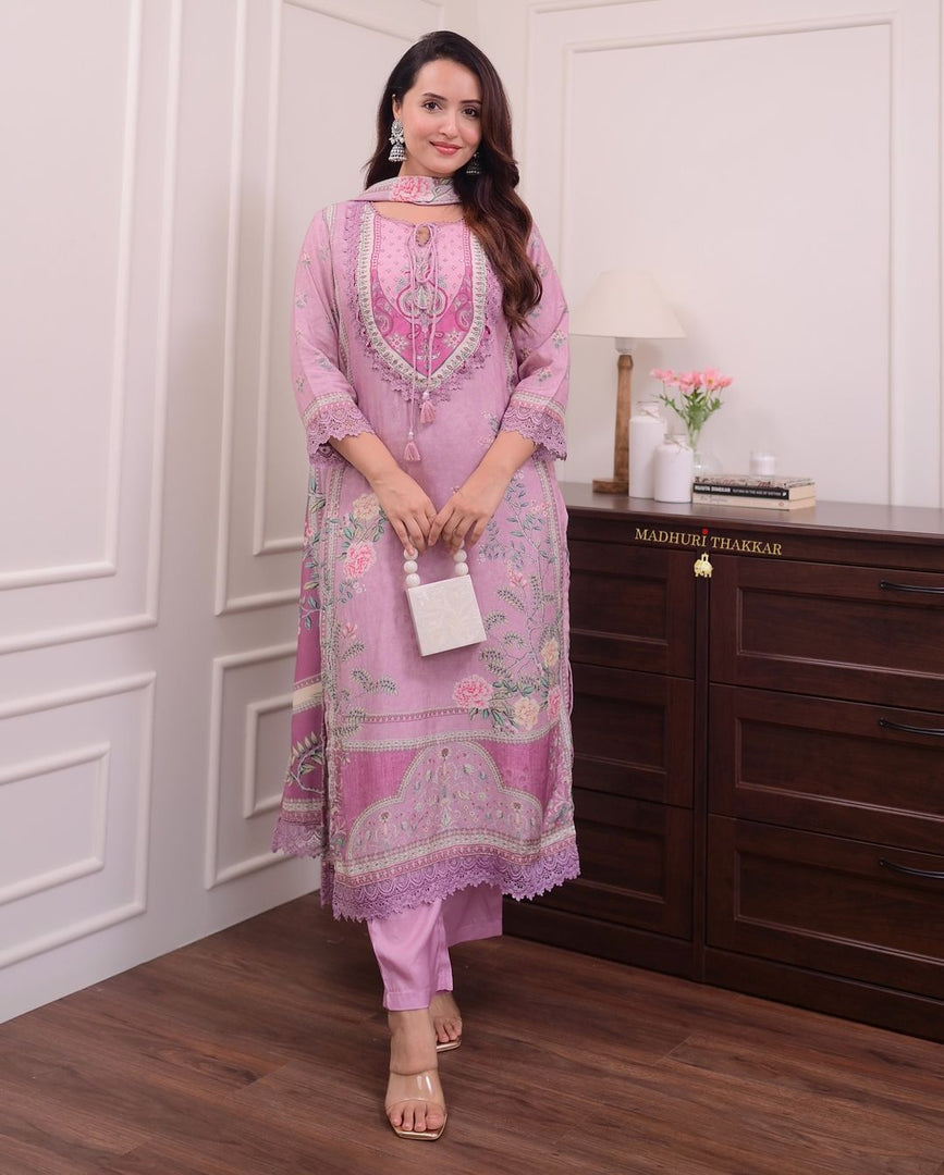 Rishu Lilac pure soft muslin Pink Kurti | Shoppers Trend