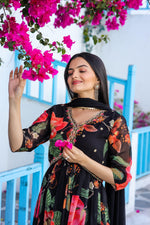 Load image into Gallery viewer, Aarvi Georgette Black Anarkali | Shoppers Trend