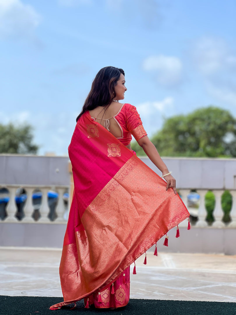 Manisha Soft Silk Dark Pink Saree | Shoppers Trend