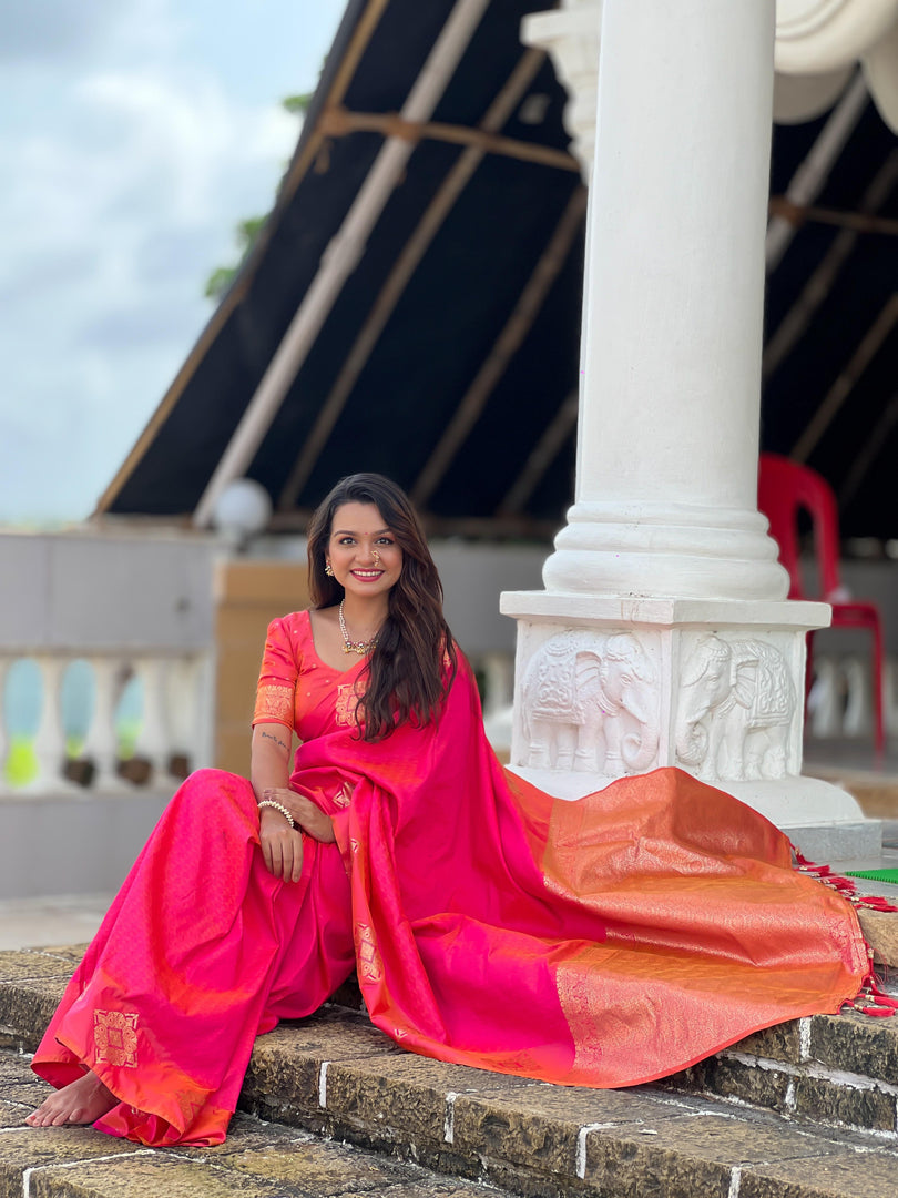 Manisha Soft Silk Dark Pink Saree | Shoppers Trend