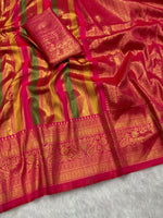 Load image into Gallery viewer, Jaagruthi Banarasi Silk Red Saree | Shoppers Trend