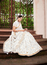 Load image into Gallery viewer, Dinkal Cotton Silk White Saree | Shoppers Trend