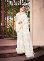 Load image into Gallery viewer, Dinkal Cotton Silk White Saree | Shoppers Trend