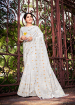 Load image into Gallery viewer, Dinkal Cotton Silk White Saree | Shoppers Trend