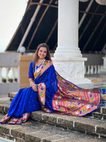 Load image into Gallery viewer, Aadhya Soft Paithani Silk Blue Saree | Shoppers Trend