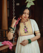 Load image into Gallery viewer, Gupta Gold Chanderi Tissue White Gown | Shoppers Trend