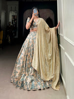 Load image into Gallery viewer, Vanshika Tussar Silk Cream Dhavani Set / Langa Voni | Shoppers Trend