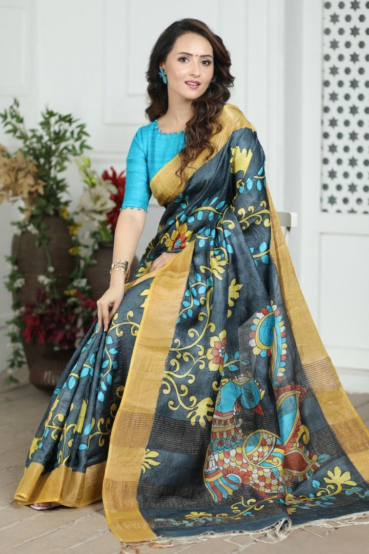 Kavya Kalamkari Tussar Silk Saree | Shoppers Trend