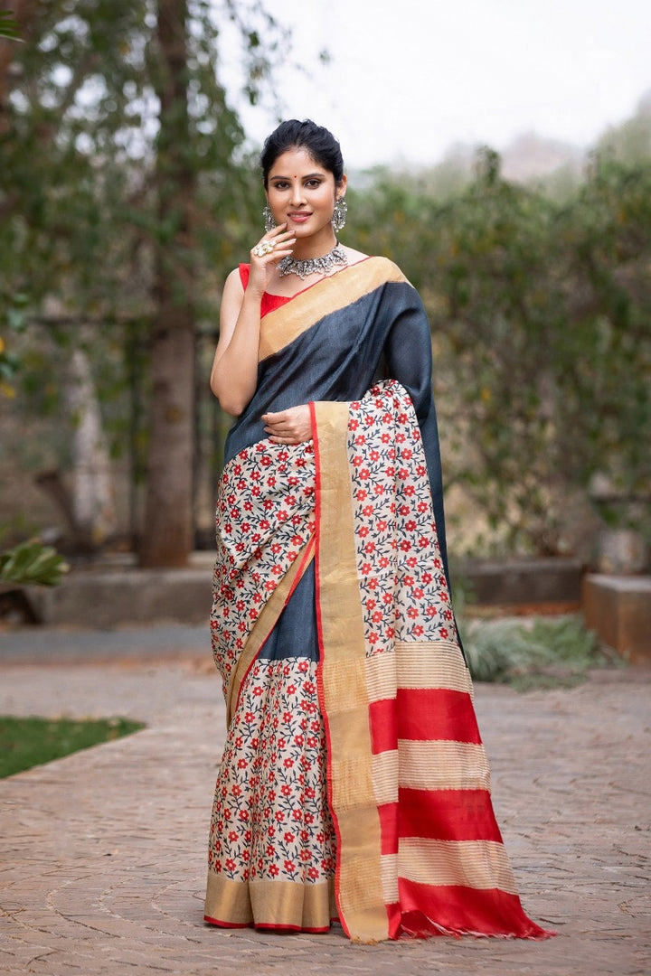 Kavya Kalamkari Tussar Silk Saree | Shoppers Trend