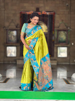 Load image into Gallery viewer, Perrot Soft Pethani SIlk Saree By Shoppers Trend . This Fabric Soft Pethani Silk Saree most Famous And RIch Fabric And WIth Light-Blue Border with Blouse Best Designer famous look.