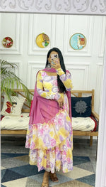Load image into Gallery viewer, Pink Color Fox Georgette Anarkali With Price and Online Shopping Price Under 1000 . This fabric Stylish digital print Anarkali gown in fox georgette fabric, 48-inch length. Comes with a matching dupatta. Perfect for casual and festive occasions. Machine washable for convenience . Traditional look For 2024-25 , 2025-26 .