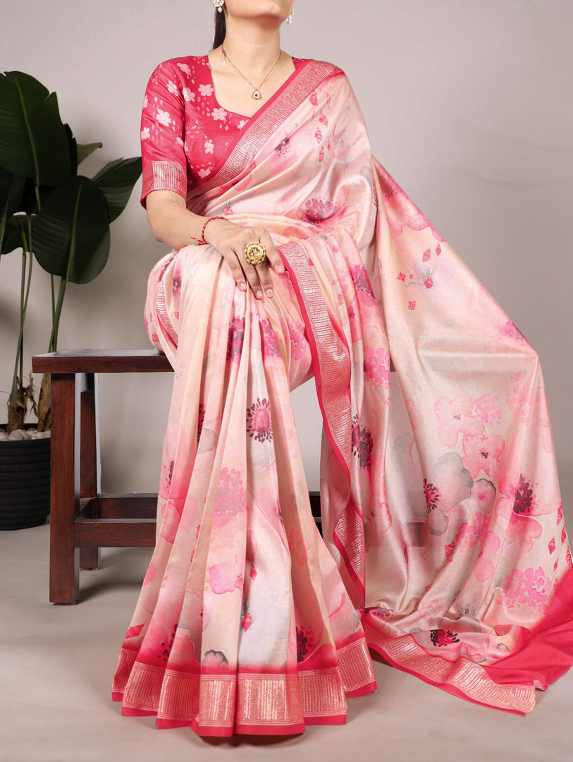 Elegant Tussar Silk Floral Printed Saree with Viscose Border – Perfect for Festive & Casual Wear
Floral Print Designer Saree Online , Traditional Tussar Silk Saree for Casual & Party Wear